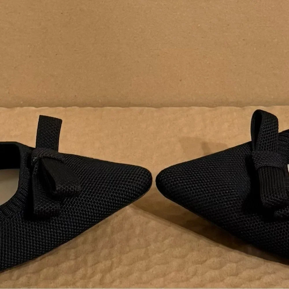 TAHARI Athens Black Bow Slip On Knit Ballerina Pointy Toe Classic Flats Size 9
